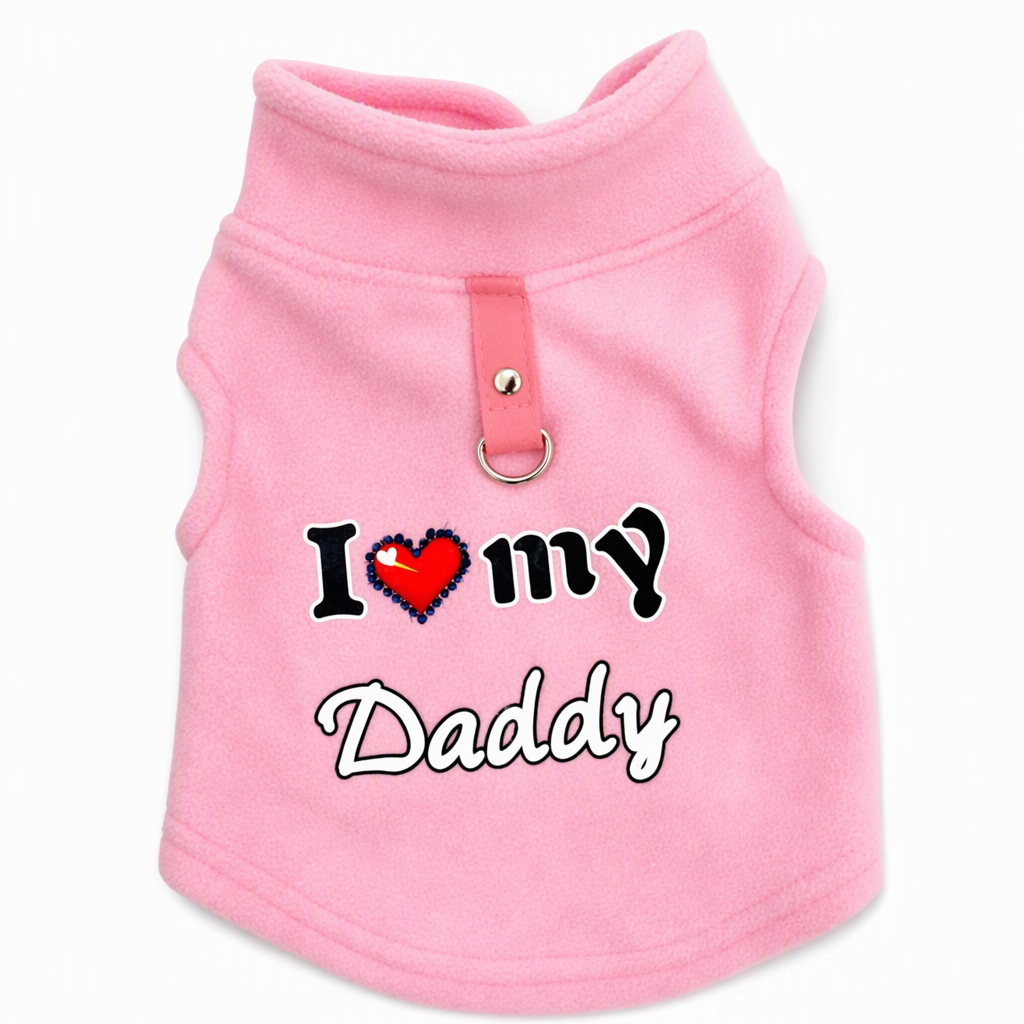 📢📢¡50% DE DESCUENTO! ⏰Chaleco Cálido para Mascotas con Anillo para Correa — Diseño “Love Dad & Mom”❄️