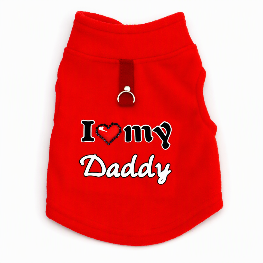 📢📢¡50% DE DESCUENTO! ⏰Chaleco Cálido para Mascotas con Anillo para Correa — Diseño “Love Dad & Mom”❄️
