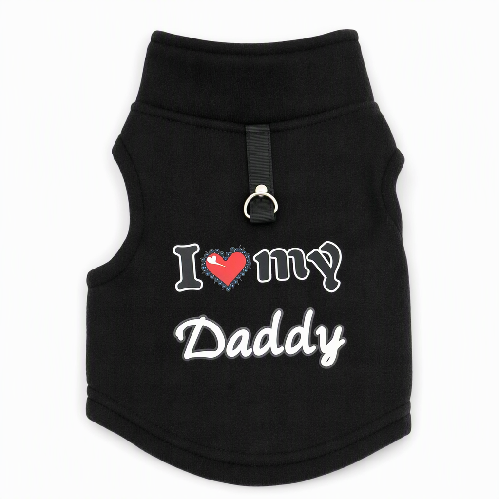 📢📢¡50% DE DESCUENTO! ⏰Chaleco Cálido para Mascotas con Anillo para Correa — Diseño “Love Dad & Mom”❄️