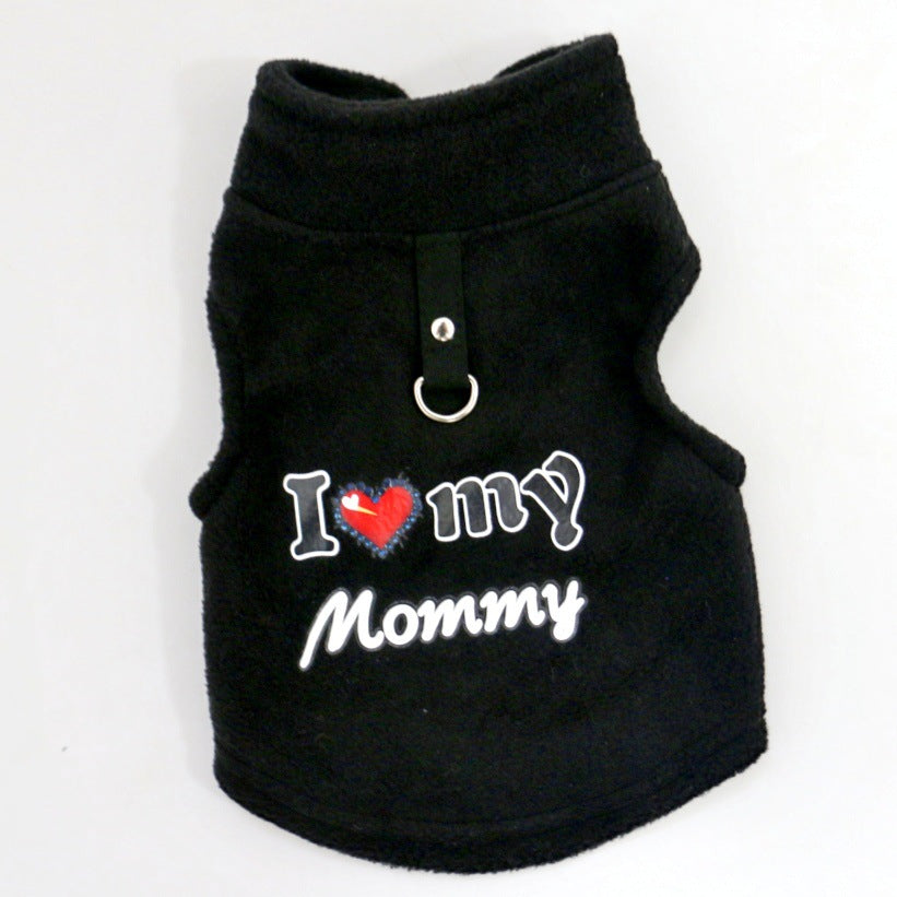 📢📢¡50% DE DESCUENTO! ⏰Chaleco Cálido para Mascotas con Anillo para Correa — Diseño “Love Dad & Mom”❄️