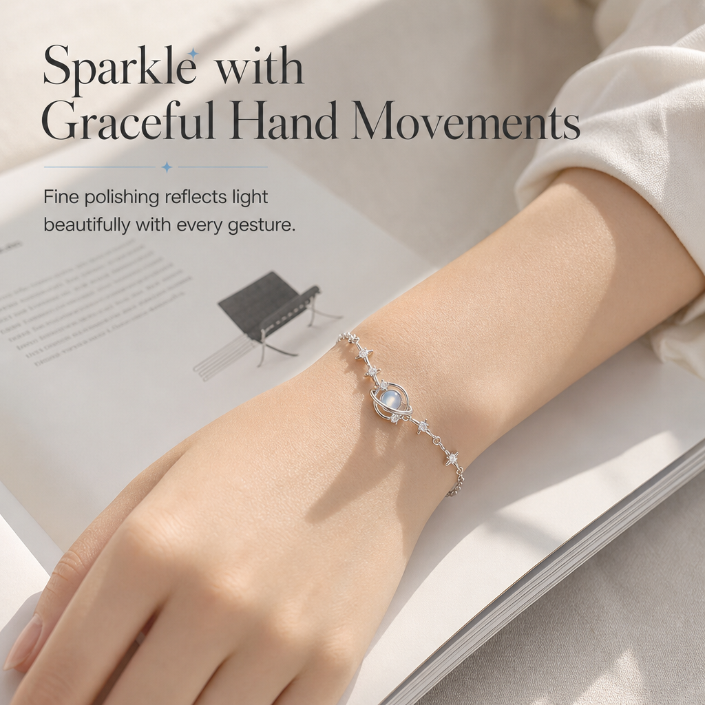 🎁¡50% de Descuento!💥Pulsera de Plata S925 con Dije de Planeta y Estrella – Hipoalergénica y Elegante✨