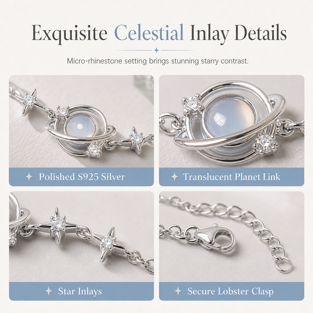 🎁¡50% de Descuento!💥Pulsera de Plata S925 con Dije de Planeta y Estrella – Hipoalergénica y Elegante✨