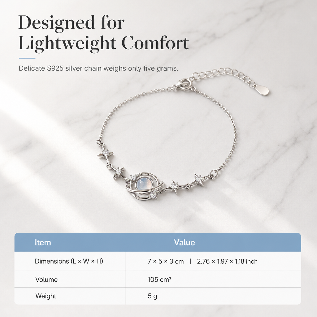 🎁¡50% de Descuento!💥Pulsera de Plata S925 con Dije de Planeta y Estrella – Hipoalergénica y Elegante✨