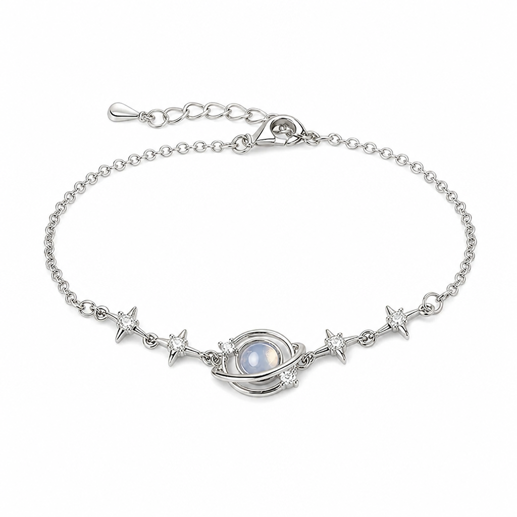 🎁¡50% de Descuento!💥Pulsera de Plata S925 con Dije de Planeta y Estrella – Hipoalergénica y Elegante✨