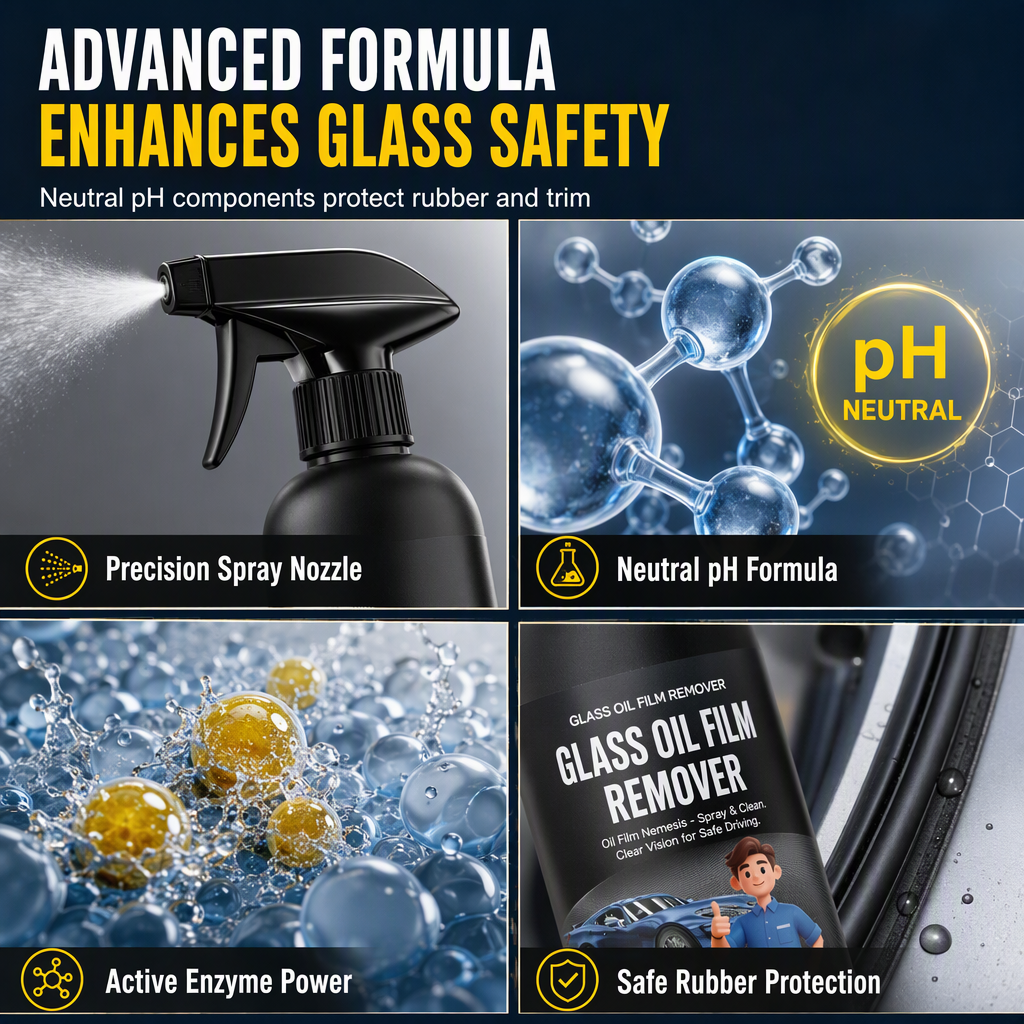 🚗Spray Eliminador de Película de Aceite en Vidrios de Auto💦Limpieza Profunda de Parabrisas
