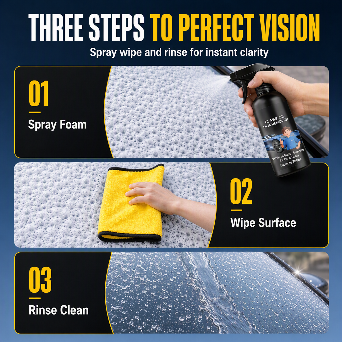 🚗Spray Eliminador de Película de Aceite en Vidrios de Auto💦Limpieza Profunda de Parabrisas