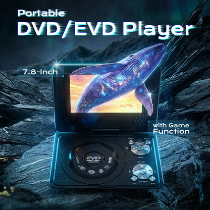 ✨ Reproductor portátil de DVD/EVD de 7,8 pulgadas — Pantalla giratoria y función de juegos🎮