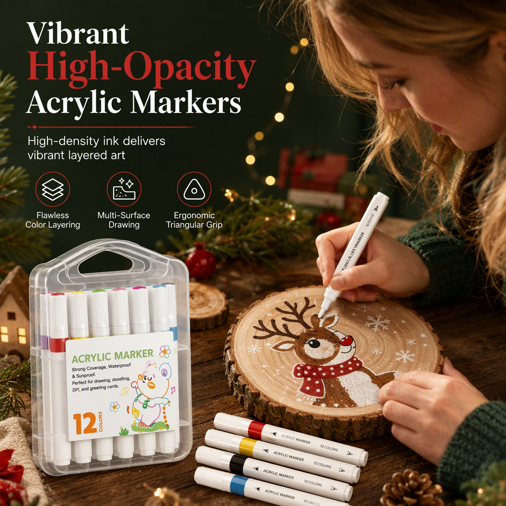🎨¡50% de Descuento por Tiempo Limitado! 🖌️ Set de Marcadores Acrílicos con Estuche – Multisuperficie y Lavables ✨