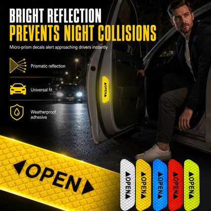 Calcomanías Reflejantes de Seguridad "OPEN" para Puertas de Auto (Set de 4 Piezas)