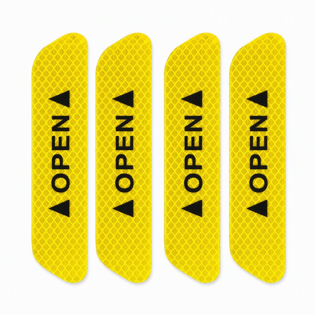 Calcomanías Reflejantes de Seguridad "OPEN" para Puertas de Auto (Set de 4 Piezas)
