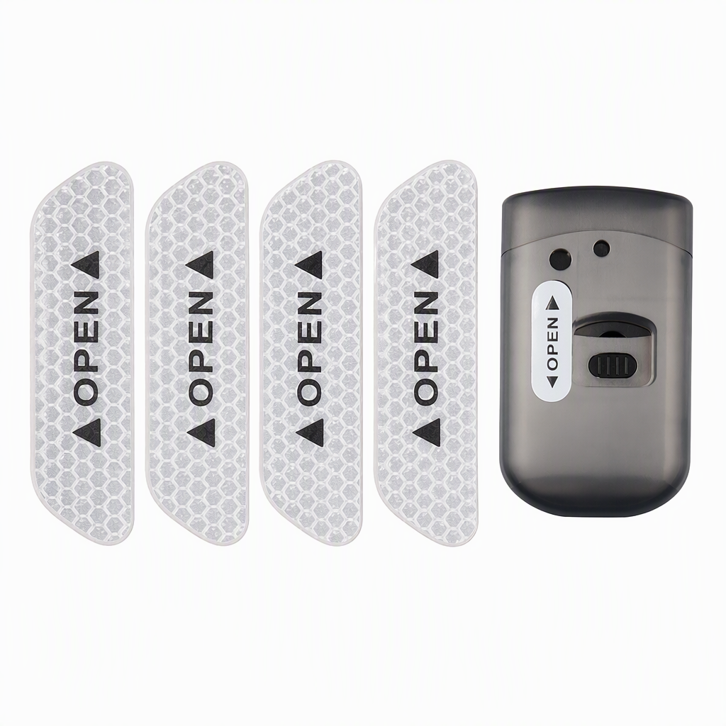 Calcomanías Reflejantes de Seguridad "OPEN" para Puertas de Auto (Set de 4 Piezas)