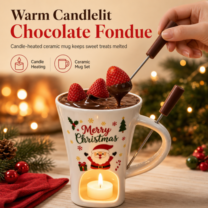 Set de Taza de Cerámica para Fondue de Chocolate Navideño