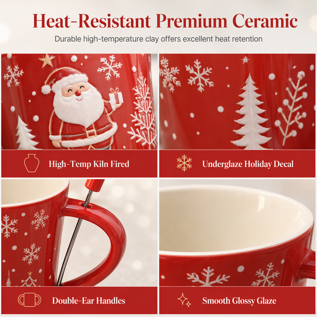 Set de Taza de Cerámica para Fondue de Chocolate Navideño