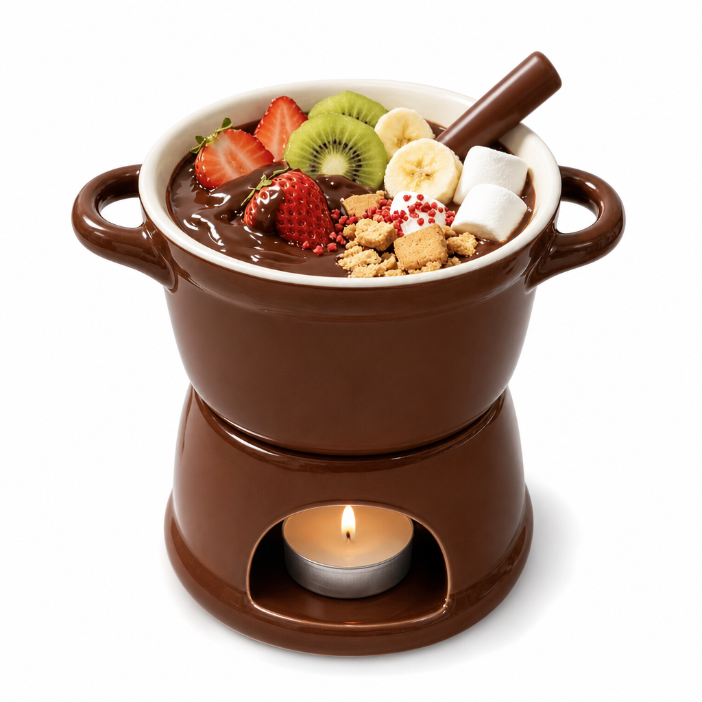 Set de Taza de Cerámica para Fondue de Chocolate Navideño