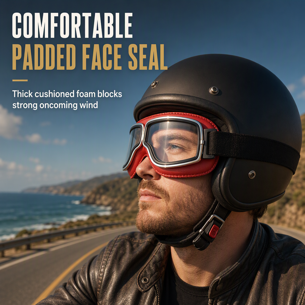📢📢 ¡50% DE DESCUENTO! ⏰ Gafas de Moto Retro Vintage — Lentes Cortavientos para Casco Cruiser y Motocross