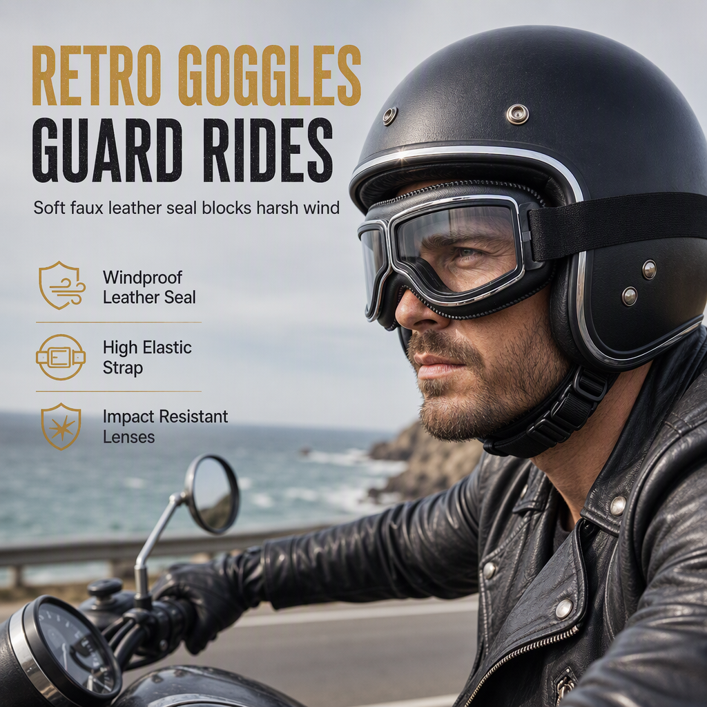 📢📢 ¡50% DE DESCUENTO! ⏰ Gafas de Moto Retro Vintage — Lentes Cortavientos para Casco Cruiser y Motocross