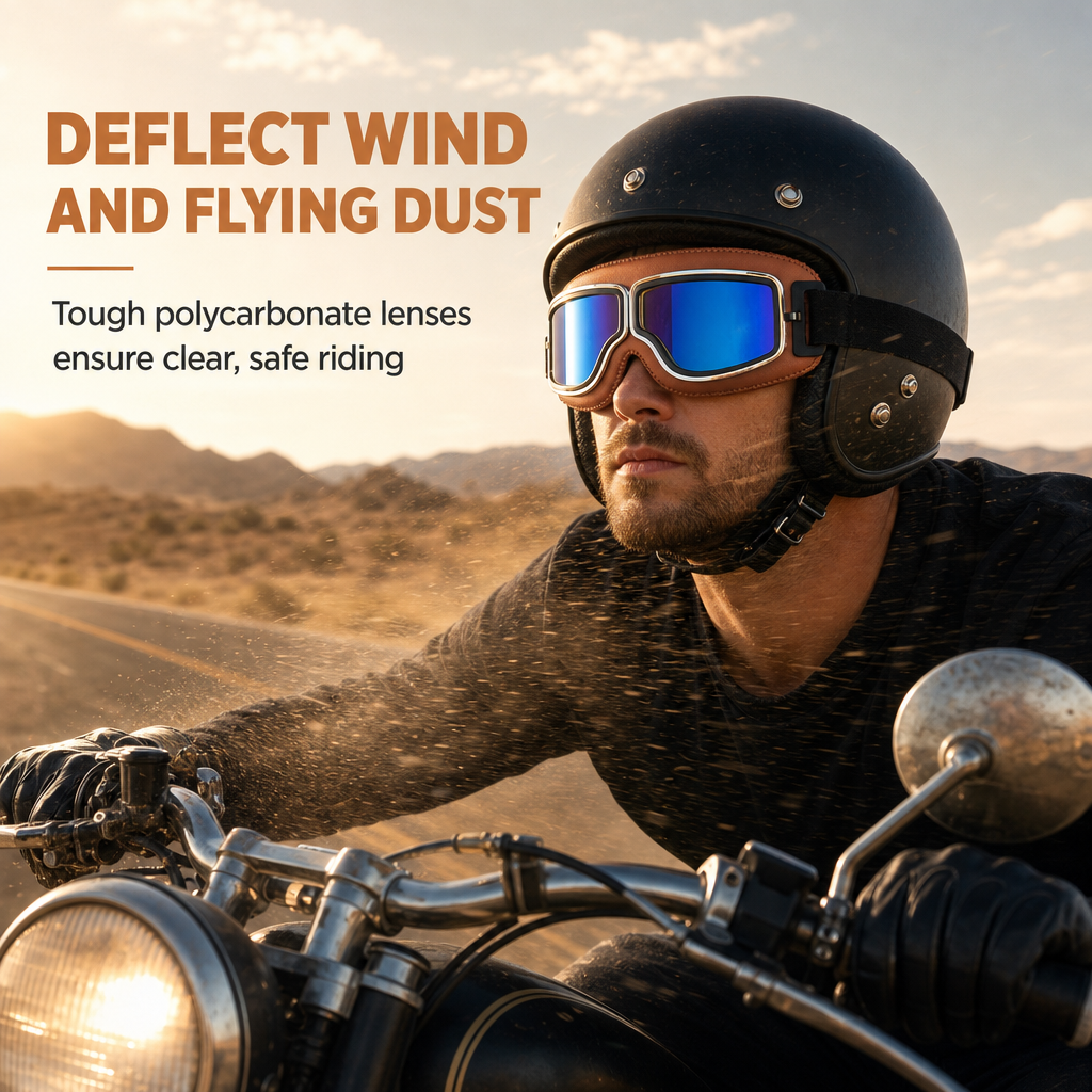 📢📢 ¡50% DE DESCUENTO! ⏰ Gafas de Moto Retro Vintage — Lentes Cortavientos para Casco Cruiser y Motocross