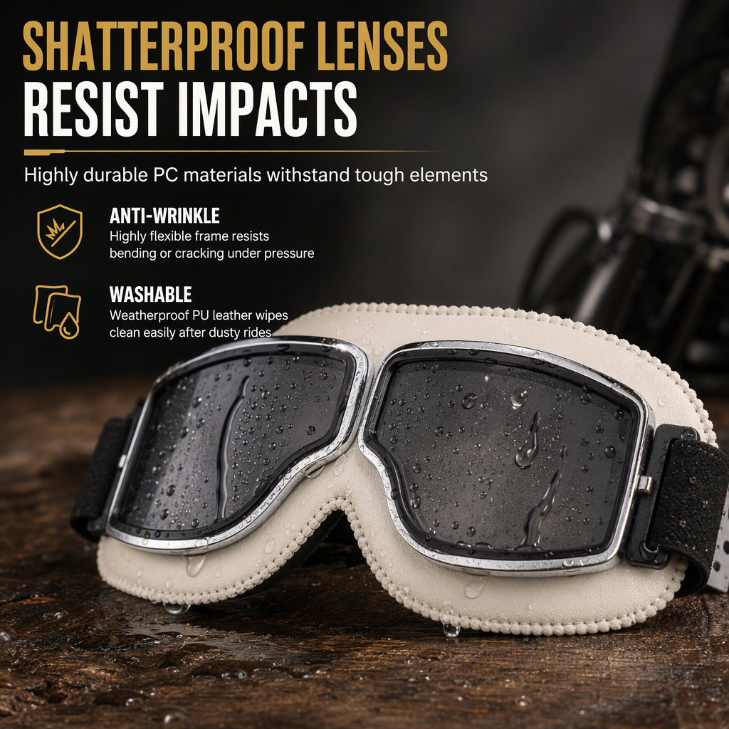 📢📢 ¡50% DE DESCUENTO! ⏰ Gafas de Moto Retro Vintage — Lentes Cortavientos para Casco Cruiser y Motocross