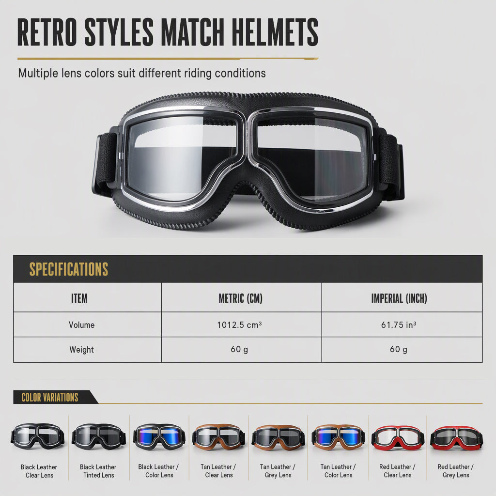 📢📢 ¡50% DE DESCUENTO! ⏰ Gafas de Moto Retro Vintage — Lentes Cortavientos para Casco Cruiser y Motocross