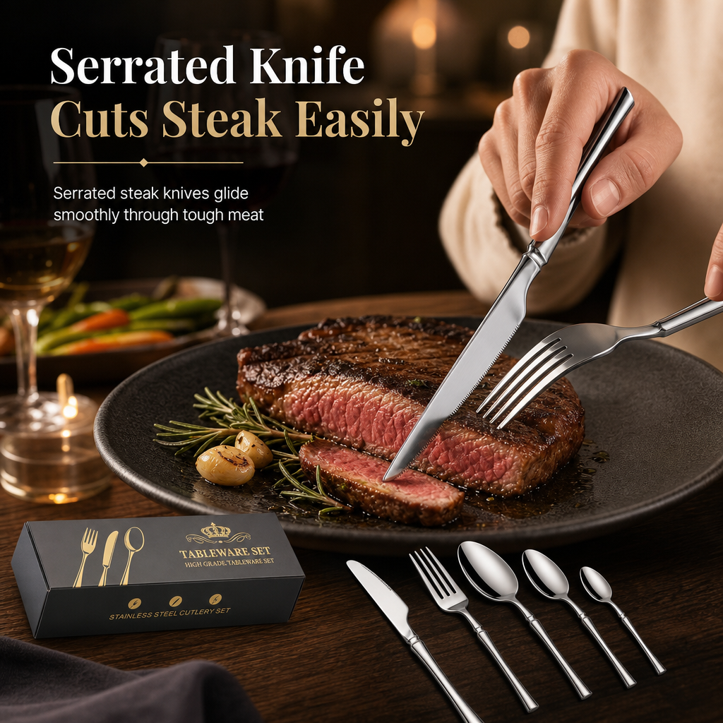 📢📢 50% DE DESCUENTO🥂Juego de Cubiertos de Acero Inoxidable 304 – Elegantes Cuchillos, Tenedores y Cucharas de Diseño Delgado