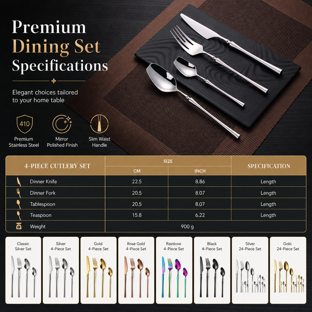 📢📢 50% DE DESCUENTO🥂Juego de Cubiertos de Acero Inoxidable 304 – Elegantes Cuchillos, Tenedores y Cucharas de Diseño Delgado