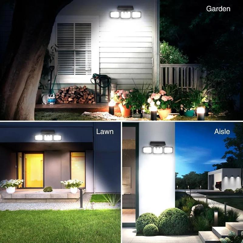 Lámpara Solar de Pared con 3 Cabezales y Sensor de Movimiento