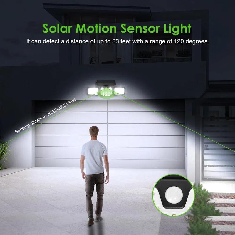 Lámpara Solar de Pared con 3 Cabezales y Sensor de Movimiento