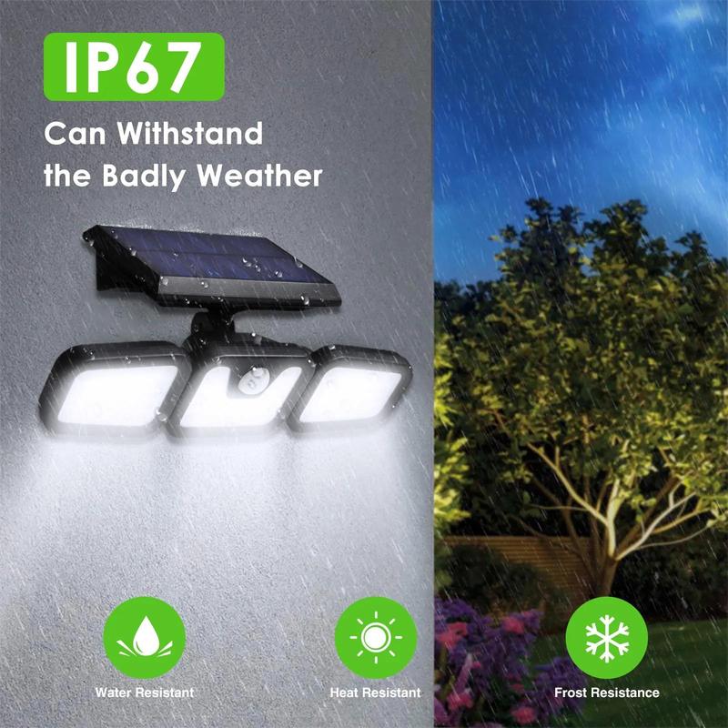 Lámpara Solar de Pared con 3 Cabezales y Sensor de Movimiento