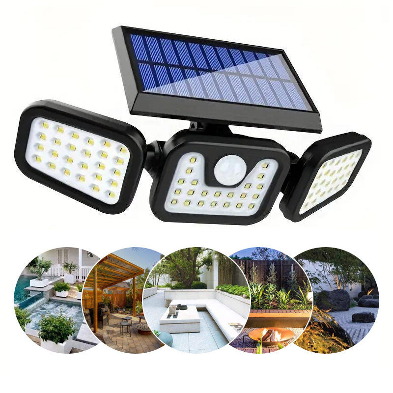 Lámpara Solar de Pared con 3 Cabezales y Sensor de Movimiento