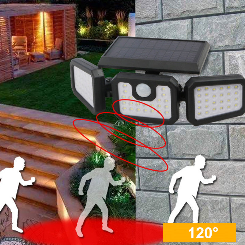 Lámpara Solar de Pared con 3 Cabezales y Sensor de Movimiento