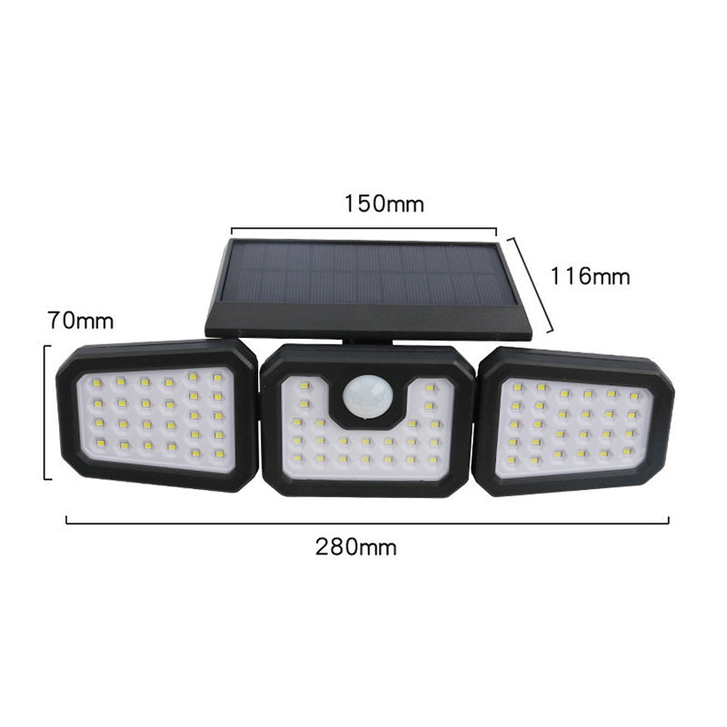 Lámpara Solar de Pared con 3 Cabezales y Sensor de Movimiento
