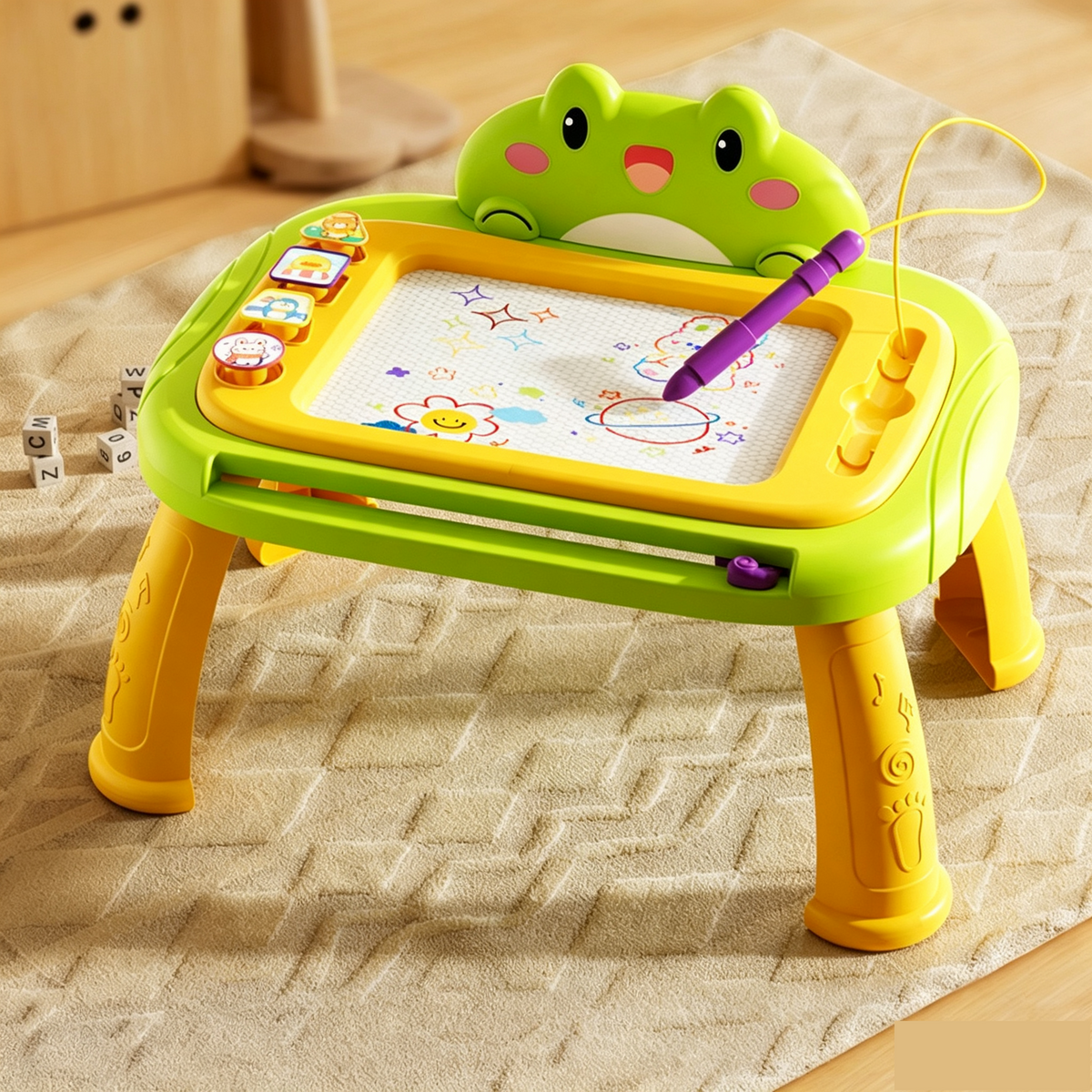 🎨 ¡50% DE DESCUENTO! ✨ Pizarra Mágica Magnética Infantil 3 en 1 con Patas, Lápiz y Sellos – Mesa de Dibujo Portátil 🖍️