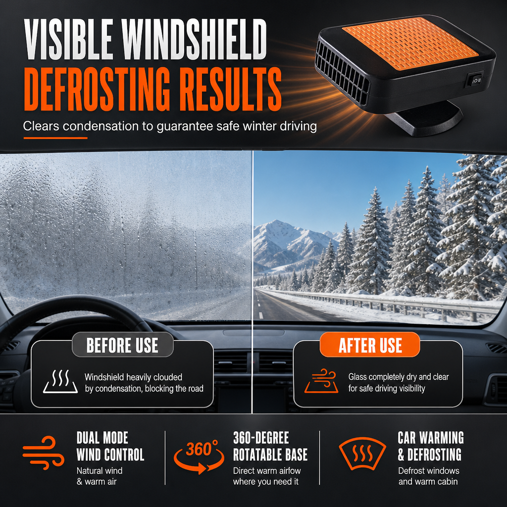 🚗 Descongelador Portátil para Auto: Descongelación Rápida, Rotación 360°, Modo Dual, 12V, Ignífugo