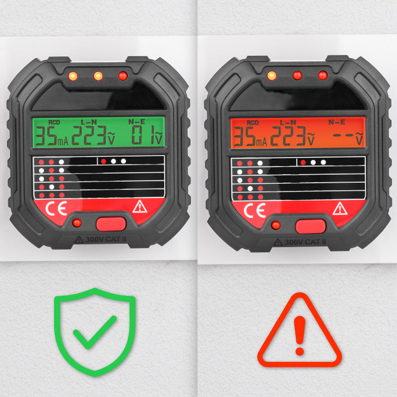 Comprobador digital multifunción de enchufes · Pantalla LCD