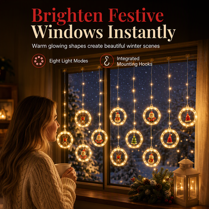 🎄 ¡50% DE DESCUENTO AHORA! ✨ Tira de luces LED navideñas para ventanas – 8 modos con control remoto, figuras festivas y bajo voltaje seguro – Para ventanas y repisas 🎁