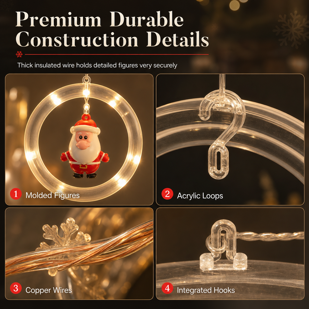 🎄 ¡50% DE DESCUENTO AHORA! ✨ Tira de luces LED navideñas para ventanas – 8 modos con control remoto, figuras festivas y bajo voltaje seguro – Para ventanas y repisas 🎁