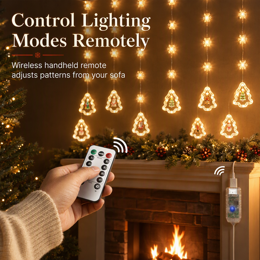 🎄 ¡50% DE DESCUENTO AHORA! ✨ Tira de luces LED navideñas para ventanas – 8 modos con control remoto, figuras festivas y bajo voltaje seguro – Para ventanas y repisas 🎁