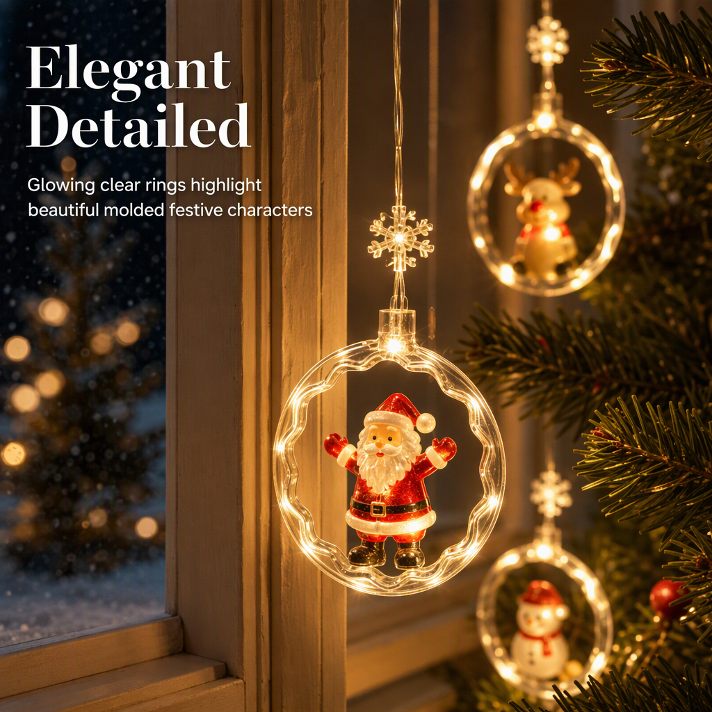 🎄 ¡50% DE DESCUENTO AHORA! ✨ Tira de luces LED navideñas para ventanas – 8 modos con control remoto, figuras festivas y bajo voltaje seguro – Para ventanas y repisas 🎁