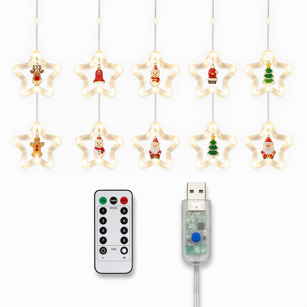 🎄 ¡50% DE DESCUENTO AHORA! ✨ Tira de luces LED navideñas para ventanas – 8 modos con control remoto, figuras festivas y bajo voltaje seguro – Para ventanas y repisas 🎁