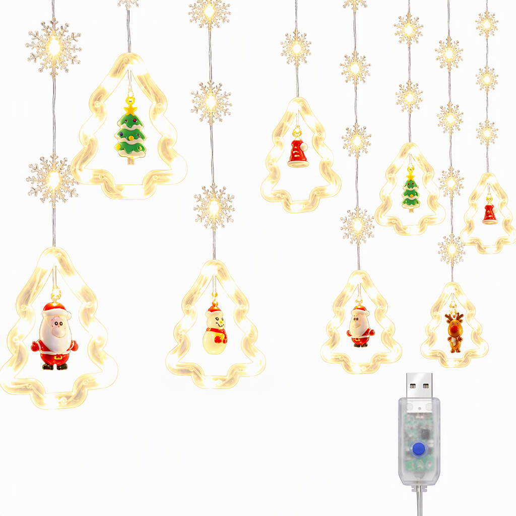 🎄 ¡50% DE DESCUENTO AHORA! ✨ Tira de luces LED navideñas para ventanas – 8 modos con control remoto, figuras festivas y bajo voltaje seguro – Para ventanas y repisas 🎁