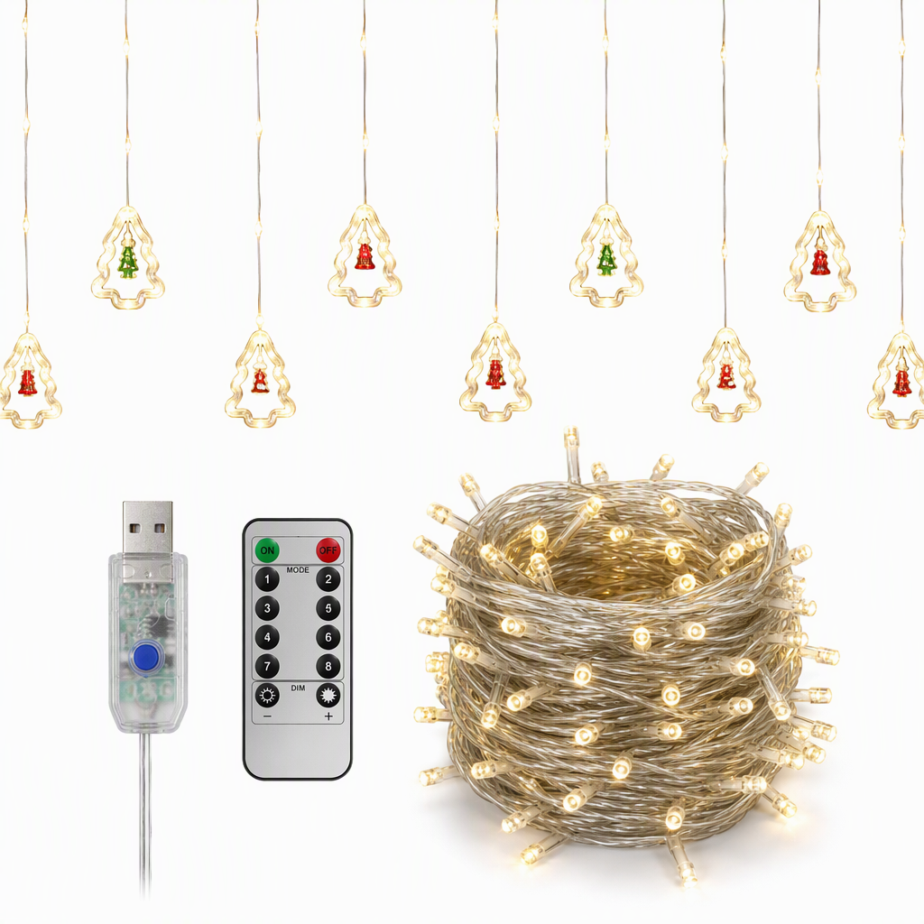 🎄 ¡50% DE DESCUENTO AHORA! ✨ Tira de luces LED navideñas para ventanas – 8 modos con control remoto, figuras festivas y bajo voltaje seguro – Para ventanas y repisas 🎁