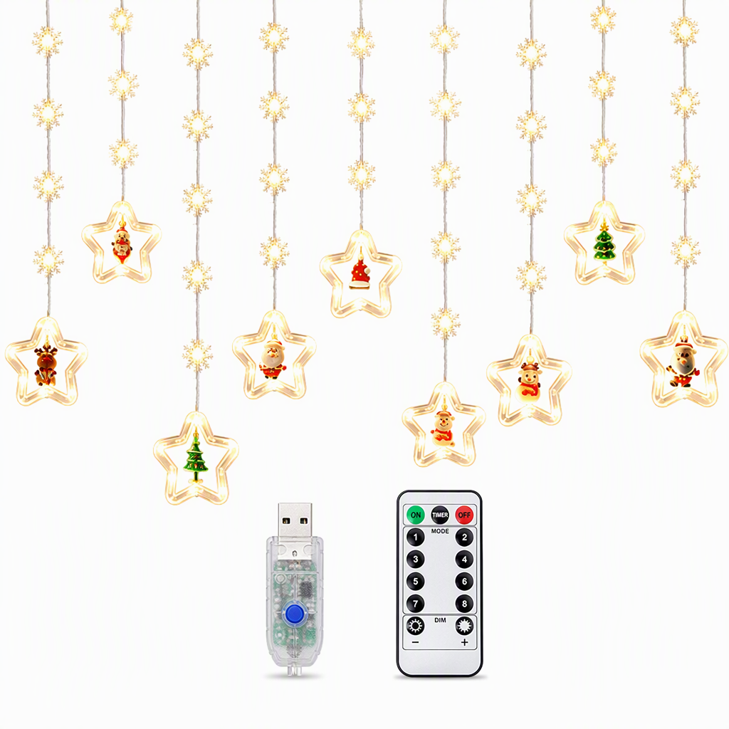 🎄 ¡50% DE DESCUENTO AHORA! ✨ Tira de luces LED navideñas para ventanas – 8 modos con control remoto, figuras festivas y bajo voltaje seguro – Para ventanas y repisas 🎁