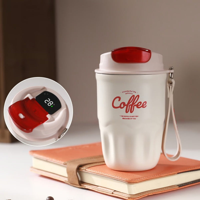 Taza de café térmico inteligente portátil con pantalla de temperatura