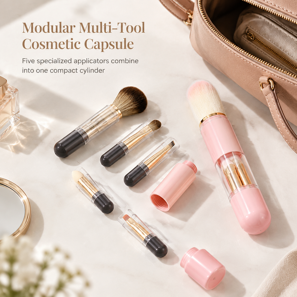 🖌️¡ÚLTIMO DÍA 50% DE DESCUENTO! !!📢 Set de Brochas de Maquillaje Retráctil Portátil 5 en 1 para Viaje