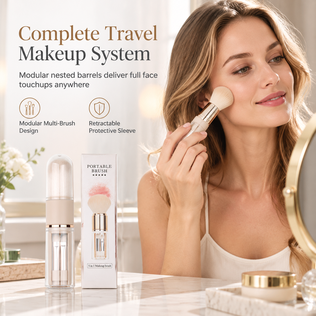 🖌️¡ÚLTIMO DÍA 50% DE DESCUENTO! !!📢 Set de Brochas de Maquillaje Retráctil Portátil 5 en 1 para Viaje