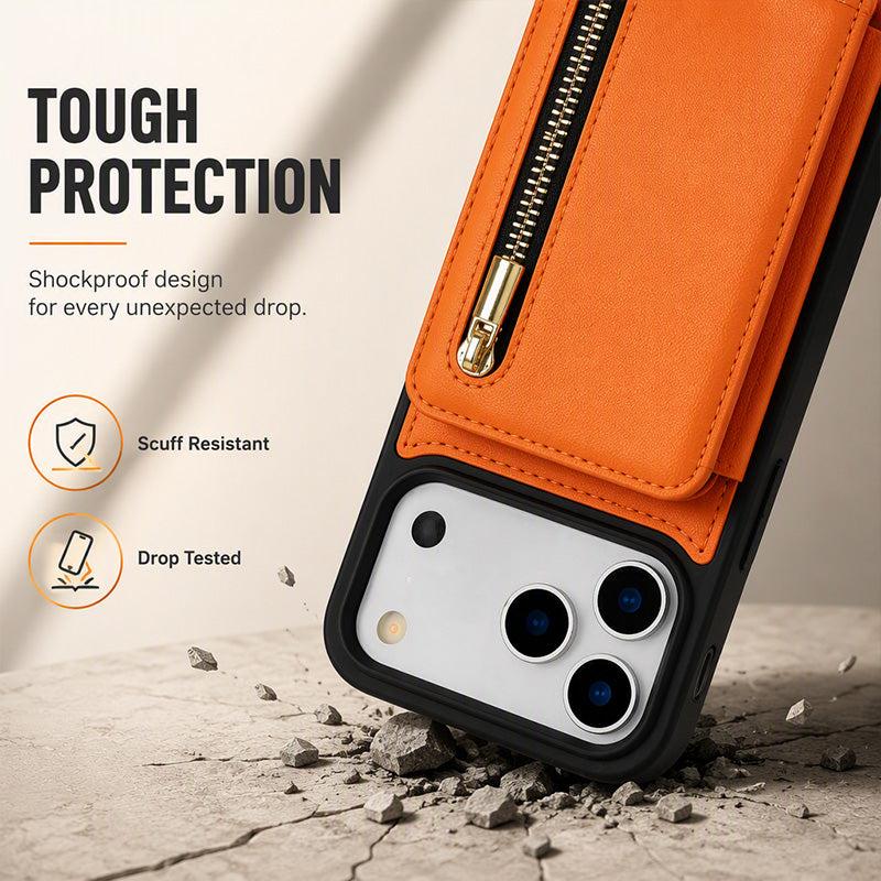 Funda cartera plegable para móvil con diseño bandolera y soporte