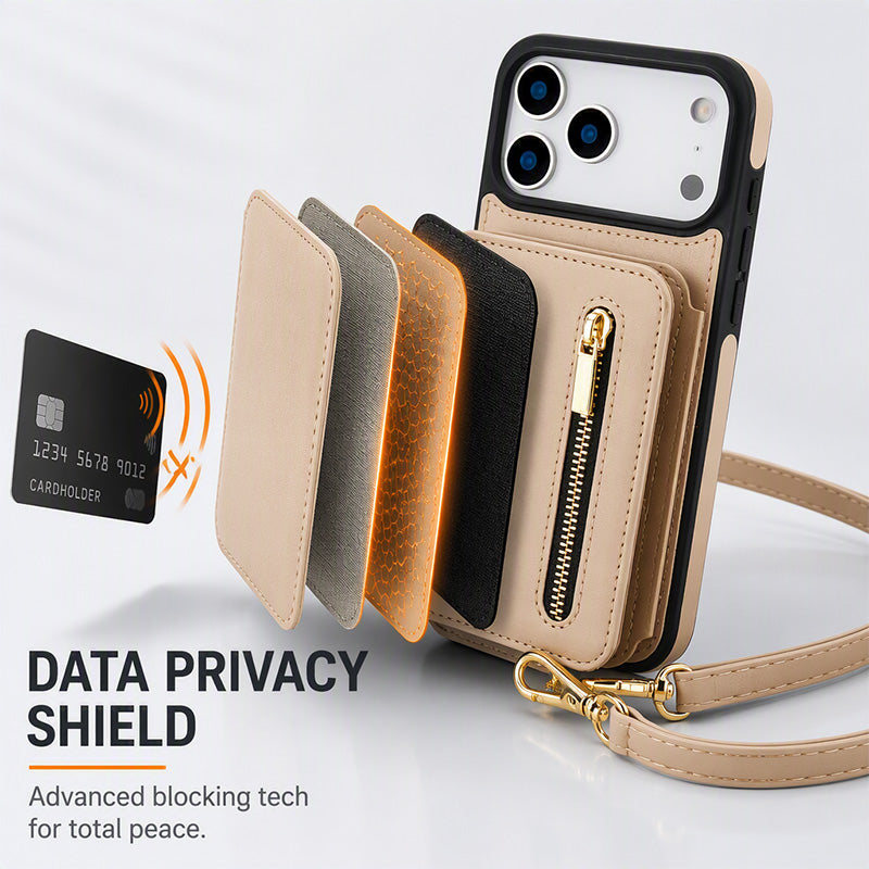 Funda cartera plegable para móvil con diseño bandolera y soporte