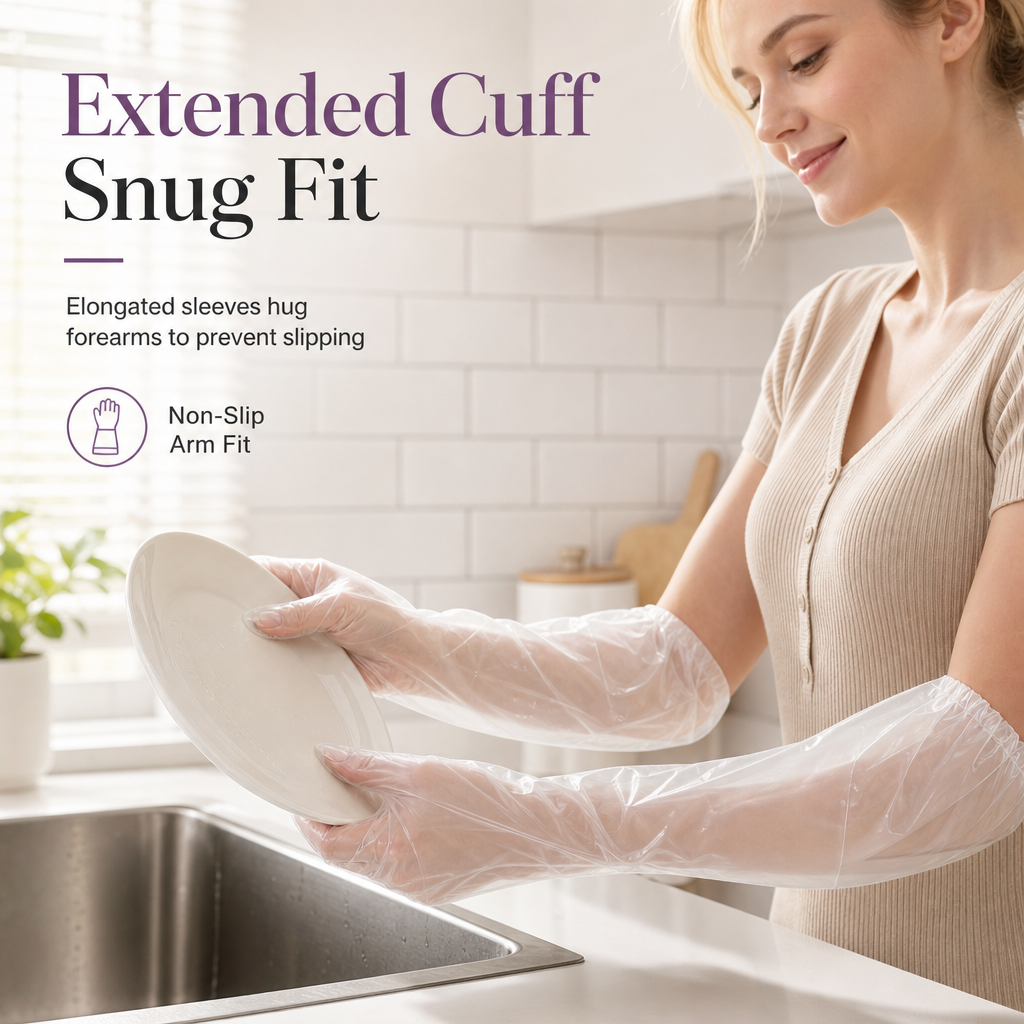 Guantes Desechables de Manga Extralarga Impermeables para Cocina y Limpieza