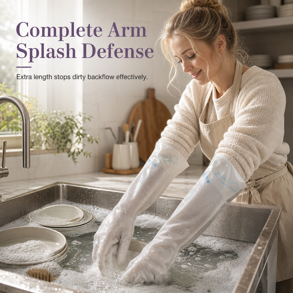 Guantes Desechables de Manga Extralarga Impermeables para Cocina y Limpieza