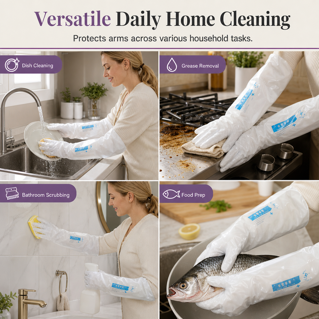 Guantes Desechables de Manga Extralarga Impermeables para Cocina y Limpieza